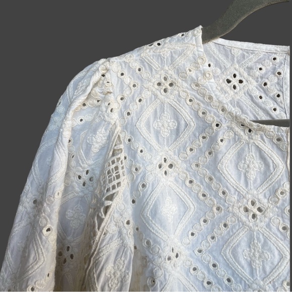 SEZANE White Ecru Floral Eyelet Embroidered Lace Cotton Scarlett Blouse Top - Picture 10 of 17